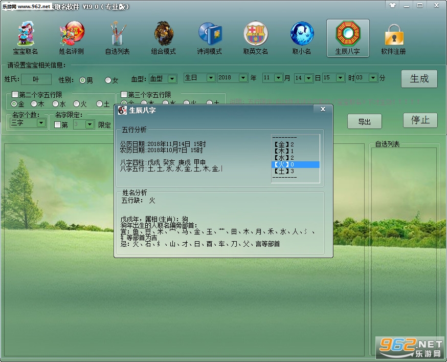 生辰八字宝宝取名软件专业版v19.0截图4
